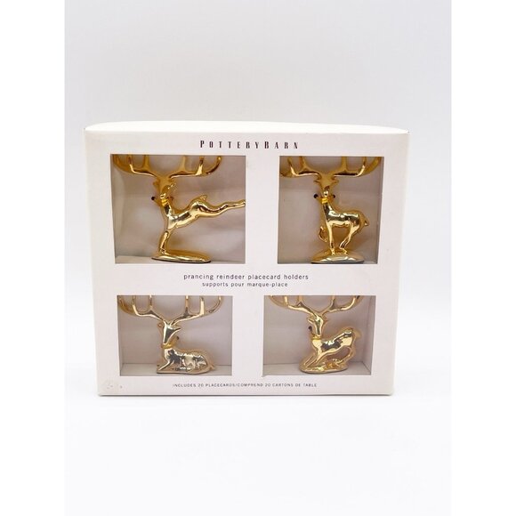 Pottery Barn Prancing Reindeer Placecard Holders Set of 4 Gold NIB Holiday - Picture 1 of 6